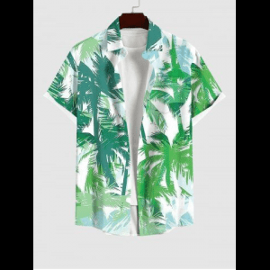 Rosegal, Plus Size Tropical Coconut Tree Print Hawaii Button Pocket Shirt For Men