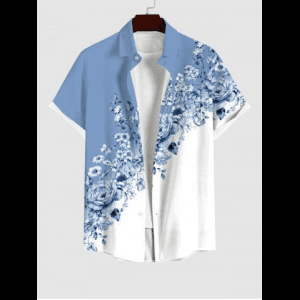 Rosegal, Plus Size Flower Leaf Colorblock Print Buttons Pocket Hawaii Shirt For Men
