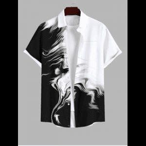 Rosegal, Plus Size Two Tone Smog Ink Painting Watercolor Print Buttons Pocket Hawaii Shirt For Men