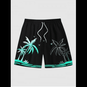 Rosegal, Plus Size Coconut Tree Sea Bird Print Hawaii Beach Shorts For Men