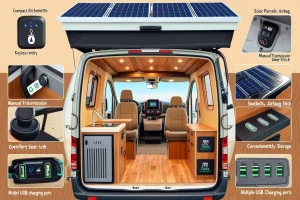 Car Features_ Keyless Entry Camper Kitchenette Manual Transmission Safety Features Solar Power Spacious Interior USB Features