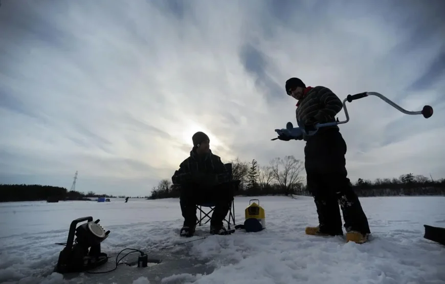 Ice Fishing Adventure on the Icey Lake RV-Motorhome Tour