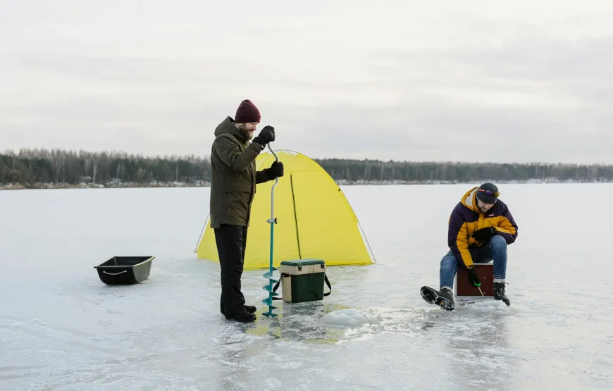 Ice Fishing Adventure on the Icey Lake RV-Motorhome Tour